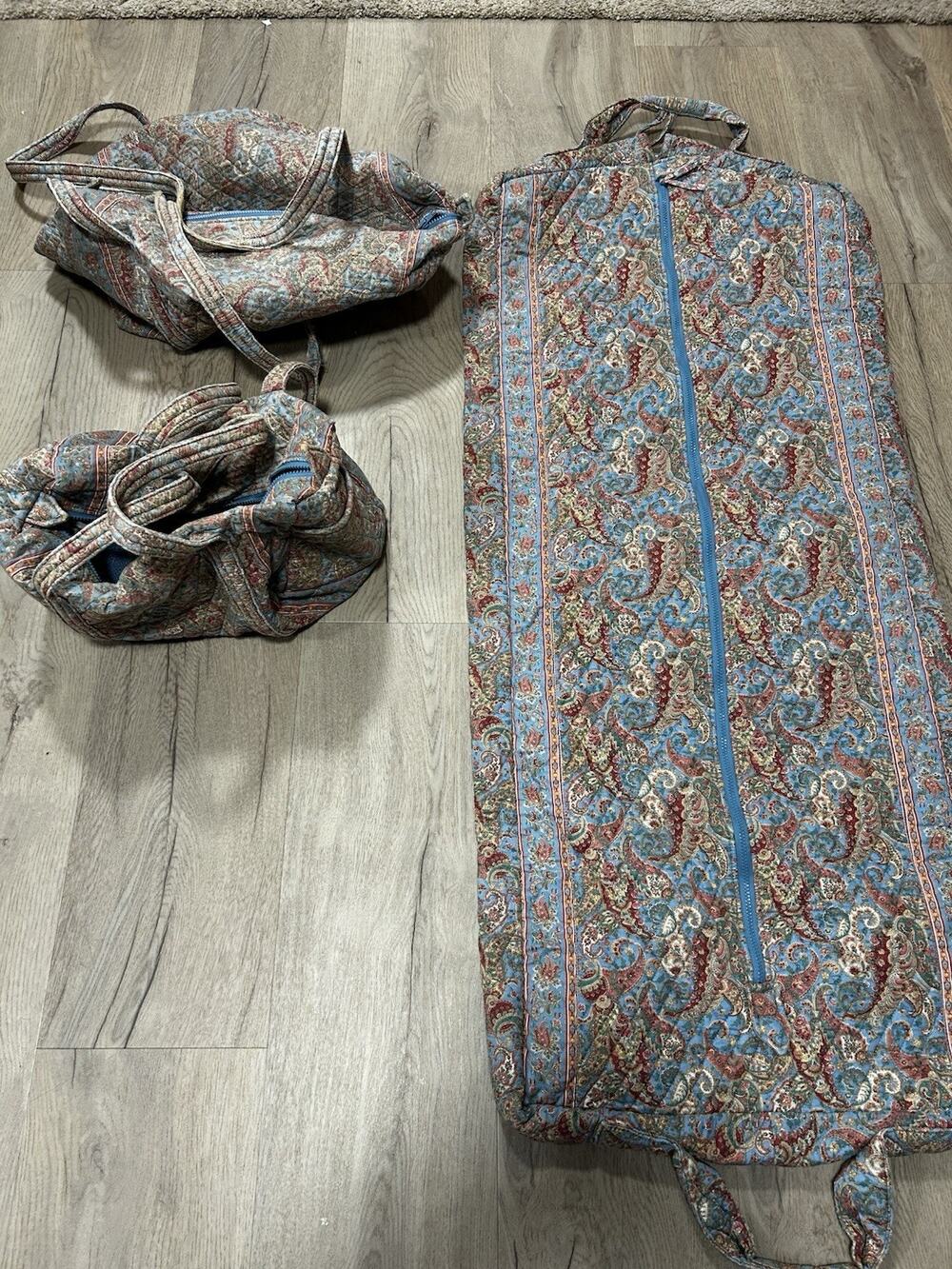 VintageVera Bradley Paisley Soft Case Luggage Set 19"-22" Cotton Blue Multicolor